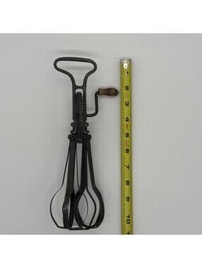 Antique Hand Crank Egg Beater Mixer Wood Handle Primitive Kitchen Tool 10”